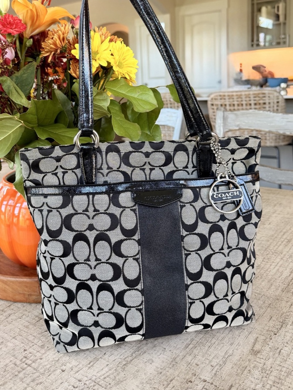 Coach Signature Stripe Tote Bag